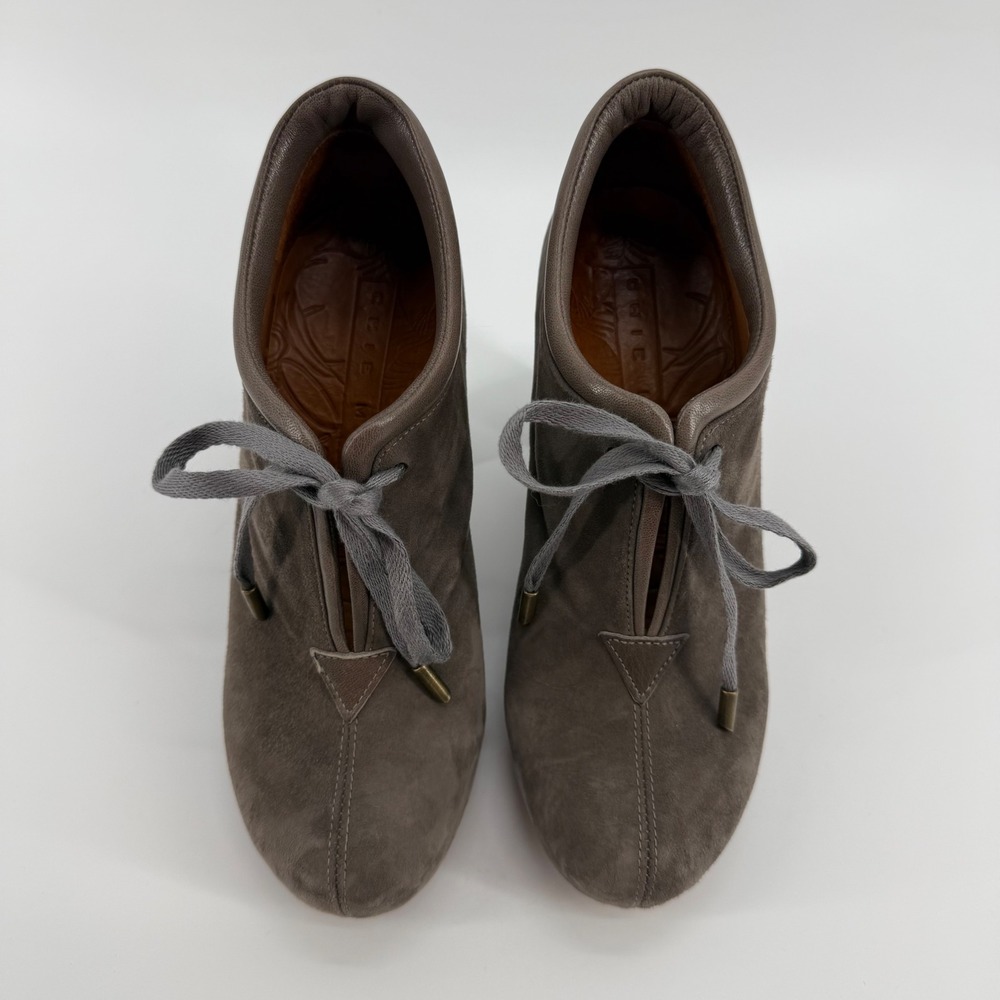 Chie Mihara Olga Suede Lace Up Block Heel Booties Womens 36.5 US 6.5 Spain Taupe - Picture 3 of 12